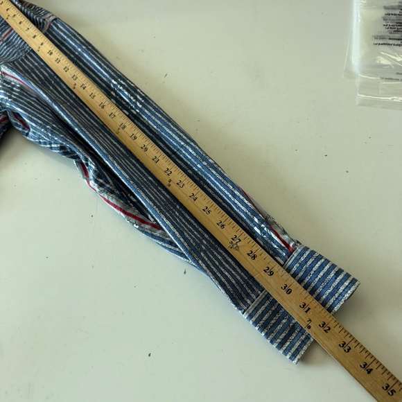 Wrangler Vtg 90s Cowboy Cut Striped Western Button Down Shirt Mens 15.5 X-LONG - Picture 6 of 7